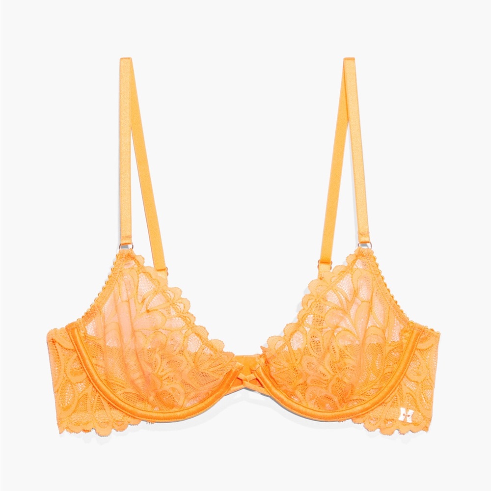 Savage X Fenty: 
Savage Not Sorry Ultra Demi Unlined Lace Bra-Warm Me Up Orange